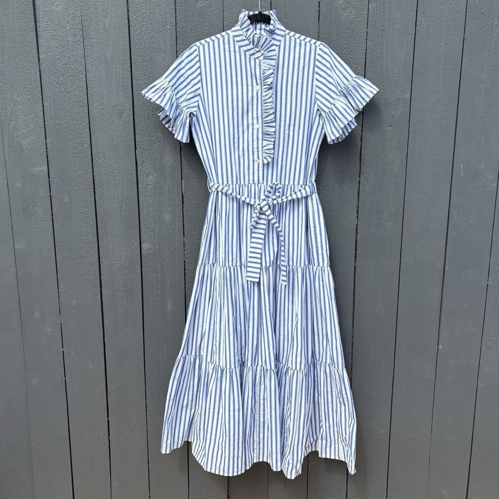 Mille Resort Victoria Maxi Dress XS Preppy Coastal Fit Flare Stripe Ruffle